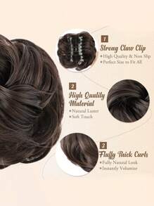 女士凌乱发髻发夹，凌乱波浪卷发发髻接发，蓬松盘发发髻夹式合成假发马尾辫（深棕色） - Dark Brown - 查看 3
