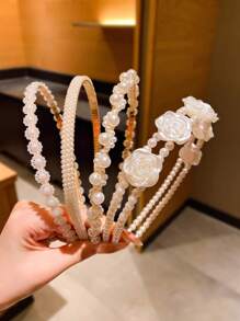 4pcs Girls' Cute All-Match Faux Pearl Fragment Hair Hoops - White - View 3