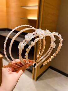 4pcs Girls' Cute All-Match Faux Pearl Fragment Hair Hoops - White - View 6