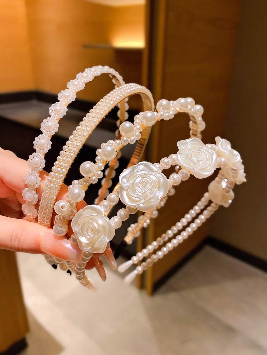 4pcs Girls' Cute All-Match Faux Pearl Fragment Hair Hoops - White - View 1