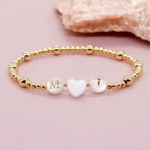 1只串珠手鍊 波希米亞貝殼心形銅籽堆疊首飾 彈性伸展字母鍊女男通用 - 彩色 - 查看 5