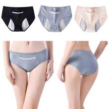 Bragas calzones menstruales algodón cintura alta antiderrames antifugas mujer 3 piezas - Negro - Ver 4