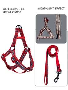 Supet 1set Plaid Reflective Harness And Leash For Small To Medium Dogs/Cats, Walking Out - Red - View 4