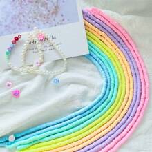 Juego de 12 hebras con 4200 piezas de cuentas redondas planas de arcilla polimérica de colores de caramelo de 6 mm - hojas de arcilla polimérica, cuentas espaciadas para hacer joyas, manualidades DIY de pulseras, collares y aretes para mujeres