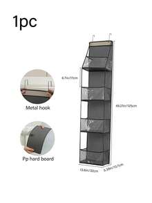 1 件不織布壁掛式收納袋,附 4 個可折疊隔層,包收納袋,衣櫃掛袋,適用於臥室、宿舍、必需品、房車收納和整理 - 灰色 - 查看 3
