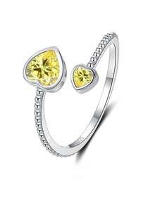 1 件 S925 純銀可調式心形雙刻面十一月生日石開口戒指鍍金,是情人節或生日送給女朋友或女兒的理想禮物 - 金黃色 - 查看 5