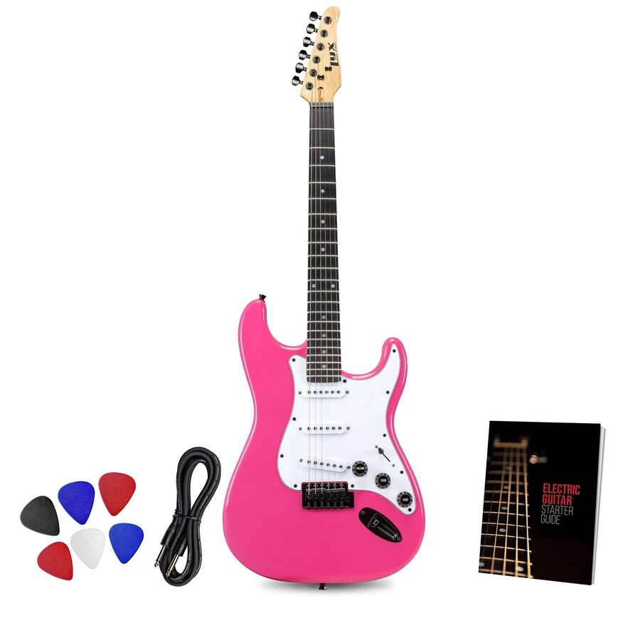 LyxPro CS Beginner 39" Stratocaster Electric Guitar & Electric Guitar Accessories Players With Guitar, Amp Cable, 6 Picks & Learner'S Guide, Solid Wood Body, Volume/Tone Controls, 5-Way Pickup - Hồng - Xem 1