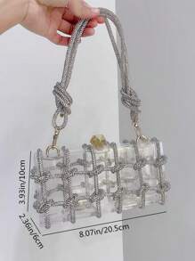 Moonlit EveBag Women'S Fashionable Shiny Rhinestone & Rope Decor Translucent Acrylic Square Clutch, Perfect For Dinner Party, Prom, Valentine'S Day Gift, Etc.