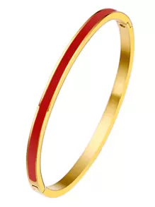 窄款不锈钢手镯，彩色珐琅装饰金色树脂涂层时尚女士袖口手链，进口商品