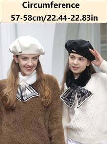 2入組男女適用秋冬復古針織貝雷帽，適用於藝術家服裝，配對親子帽 - 黑與白 - 查看 2