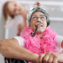 8 件老人服装配饰，开学第 100 天爷爷服装套装假发帽灰色胡须眉毛假发帽眼镜拐杖祖父装扮套装男士万圣节派对舞台表演节日角色扮演 - 灰色 - 查看 7