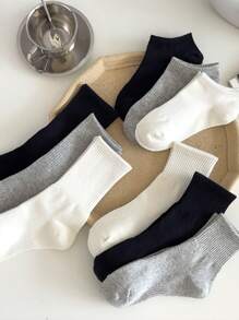 5雙男女士純色透氣吸汗中筒高筒船型襪 - 白色 - 查看 11