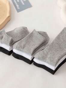 5雙男女士純色透氣吸汗中筒高筒船型襪 - 白色 - 查看 10