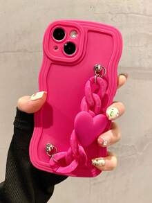 1 件粉紅色矽膠保護手機殼搭配心型肩帶相容 Iphone 15 14 13 12 11pro Max - 彩色 - 查看 3