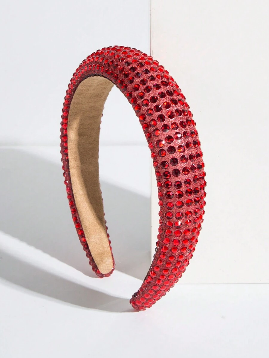 1pc Sparkling Headband With Gemstone Decoration And Thickened Sponge For Teen Girls - Red - View 1