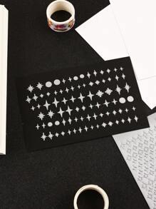 1 pieza Etiqueta adhesiva con estampado en caliente dorado/plateado con forma de estrella plateada, perfecta para scrapbooking, diarios DIY, álbumes, decoración de cajas de regalo, útiles escolares, regreso a clases