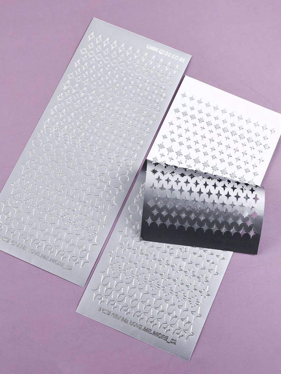 1 pieza Etiqueta adhesiva con estampado en caliente dorado/plateado con forma de estrella plateada, perfecta para scrapbooking, diarios DIY, álbumes, decoración de cajas de regalo, útiles escolares, regreso a clases
