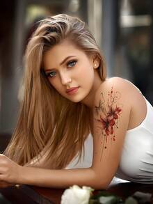 1pc Colorful Butterfly Pattern Waterproof Non-Reflective Long-Lasting Tattoo Sticker For Arm/Leg - Red - View 2