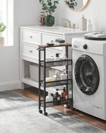 VASAGLE Slim Storage Cart, 4-Tier Rolling Cart Tower, Slide Out Cart With Handle Metal Mobile Shelving Unit For Kitchen Dining Living Room Office Narrow Places - 黑色 - 查看 3