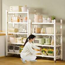 Estantería de almacenamiento de estante de metal plegable de 5 niveles, resistente, con ruedas, sin ensamblaje, se mueve fácilmente, estantes organizadores, ideal para garaje, cocina, portátil y soporta hasta 1000 libras