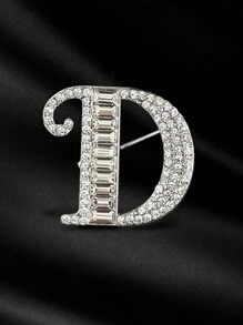 1pc 英文26字母胸针 水钻 典雅合金胸针 水钻镶嵌 典雅 胸花配饰 服装配饰 - 銀色 - 查看 26