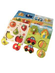1套寶寶教育手抓板，配有蒙特梭利早期學習拼圖，提高認知能力和培養能力，3D木製拼圖玩具聖誕感恩節禮物 - 彩色 - 查看 6