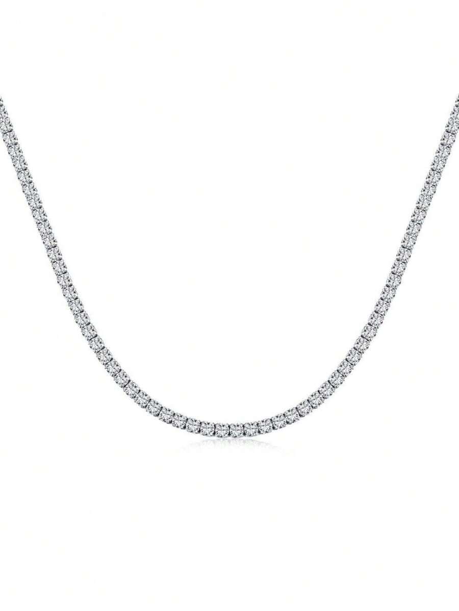 sterling silver Laboratory-created Moissanite chain Necklace - Silver - View 1