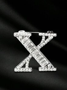 1pc 英文26字母胸针 水钻 典雅合金胸针 水钻镶嵌 典雅 胸花配饰 服装配饰 - 銀色 - 查看 19
