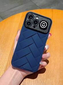 高端風格編織紋理和大窗貼紙手機殼,適用於iphone - 藍色 - 查看 1