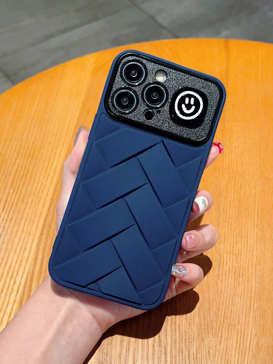 高端風格編織紋理和大窗貼紙手機殼,適用於iphone - 藍色 - 查看 1