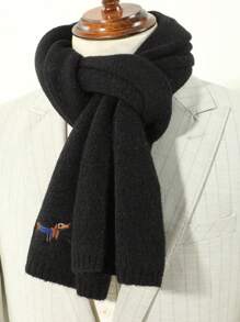 1 件男士休閒純色黑色臘腸狗設計仿毛簡約風格保暖圍巾適合日常秋冬穿著 - 黑色 - 查看 2