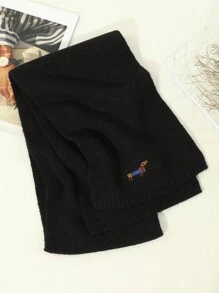 1 件男士休閒純色黑色臘腸狗設計仿毛簡約風格保暖圍巾適合日常秋冬穿著 - 黑色 - 查看 5