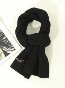 1 件男士休閒純色黑色臘腸狗設計仿毛簡約風格保暖圍巾適合日常秋冬穿著 - 黑色 - 查看 3