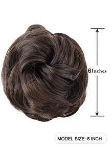 女士凌乱发髻发夹，凌乱波浪卷发发髻接发，蓬松盘发发髻夹式合成假发马尾辫（深棕色） - Dark Brown - 查看 5