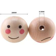 25 顆 20 毫米原木色笑臉圖案珠子,圓形木質散珠,適用於娃娃頭手工飾品配件 - 米色 - 查看 2