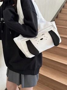 可愛卡通狗造型手提包 - 多功能休閒肩包,大容量,帆布材料 - 完美有趣的新奇禮品 - Ins 風格 - 白色 - 查看 5