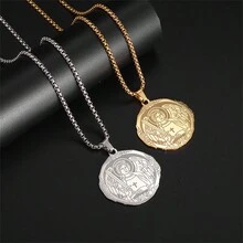 1件經典不鏽鋼復古圓盤十字天使項鍊,男女皆宜 - 銀色 - 查看 3