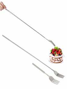 Stainless Steel Bbq Dinner Fork & Fruit Dessert Extended Fork, Telescopic Kitchen Utensil - Silver - View 9