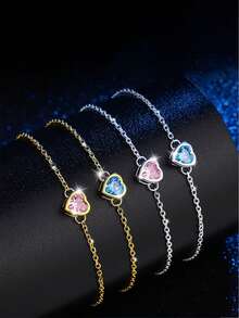 1 Pc Exquisite And Luxurious Minimalist Style Elegant S925 Sterling Silver Small Wish Heart Bracelet As A Gift For Best Friend And Girlfriend - Silver - View 1