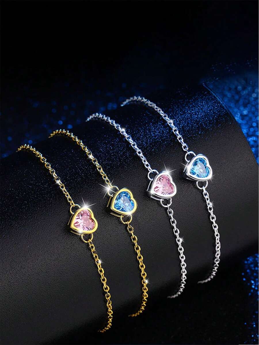 1 Pc Exquisite And Luxurious Minimalist Style Elegant S925 Sterling Silver Small Wish Heart Bracelet As A Gift For Best Friend And Girlfriend - Silver - View 1