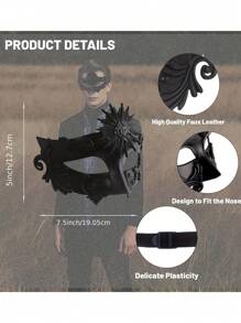 1pc Classic Venetian Masquerade Mask For Men, Lightweight And Gentle, Perfect For Costume Theme Parties - Black - View 3