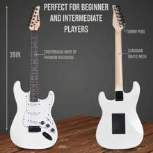 LyxPro CS Beginner 39" Stratocaster Electric Guitar & Electric Guitar Accessories Players With Guitar, Amp Cable, 6 Picks & Learner'S Guide, Solid Wood Body, Volume/Tone Controls, 5-Way Pickup - 白色 - 查看 3