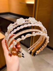 4pcs Girls' Cute All-Match Faux Pearl Fragment Hair Hoops - White - View 5