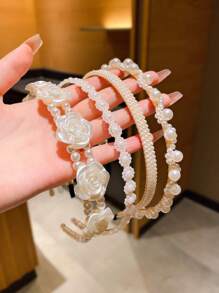 4pcs Girls' Cute All-Match Faux Pearl Fragment Hair Hoops - White - View 4