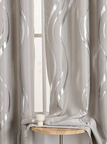 1pc Simple Style Silver Printed Blackout Curtain - Grey - View 5