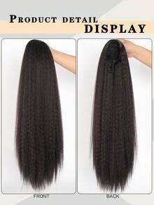 扣繩式直髮馬尾髮片適用於女性蓬鬆厚實的合成燒烤馬尾辮,女孩和女孩的扣繩式合成纖維燒烤馬尾辮 - 黑色 - 查看 6