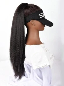 扣繩式直髮馬尾髮片適用於女性蓬鬆厚實的合成燒烤馬尾辮,女孩和女孩的扣繩式合成纖維燒烤馬尾辮 - 黑色 - 查看 4