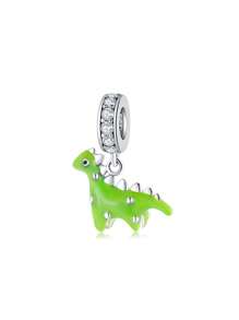 Cubic Zirconia Decor Dinosaur Design Silver DIY Pendant - Silver - View 1