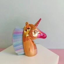 1入金色獨角獸形粉撲刷,化妝工具,適用於女性日常化妝 - 金色 - 查看 3