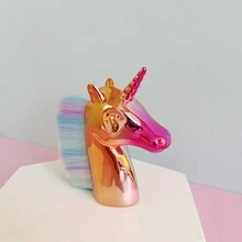 1入金色獨角獸形粉撲刷,化妝工具,適用於女性日常化妝 - 金色 - 查看 2